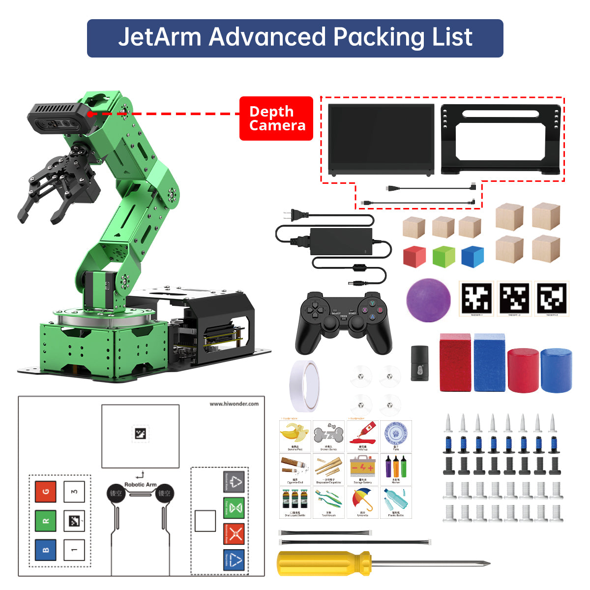 Hiwonder JetArm ROS1/ROS2 3D Vision Robot Arm, with Multimodal AI Model (ChatGPT), AI Voice Interaction and Vision Recognition, Tracking & Sorting Hiwonder JetArm ROS1/ROS2 3D Vision Robot Arm, with Multimodal AI Model (ChatGPT), AI Voice Interaction and Vision Recognition, Tracking & Sorting